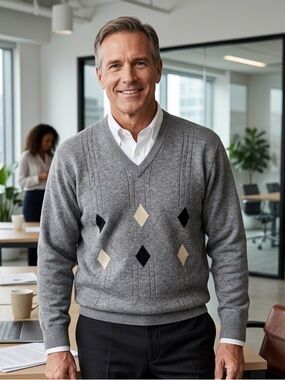 Jaeger Mens VTG Sweater Grey Size M-L 100% Lambswool Made In Great Britain